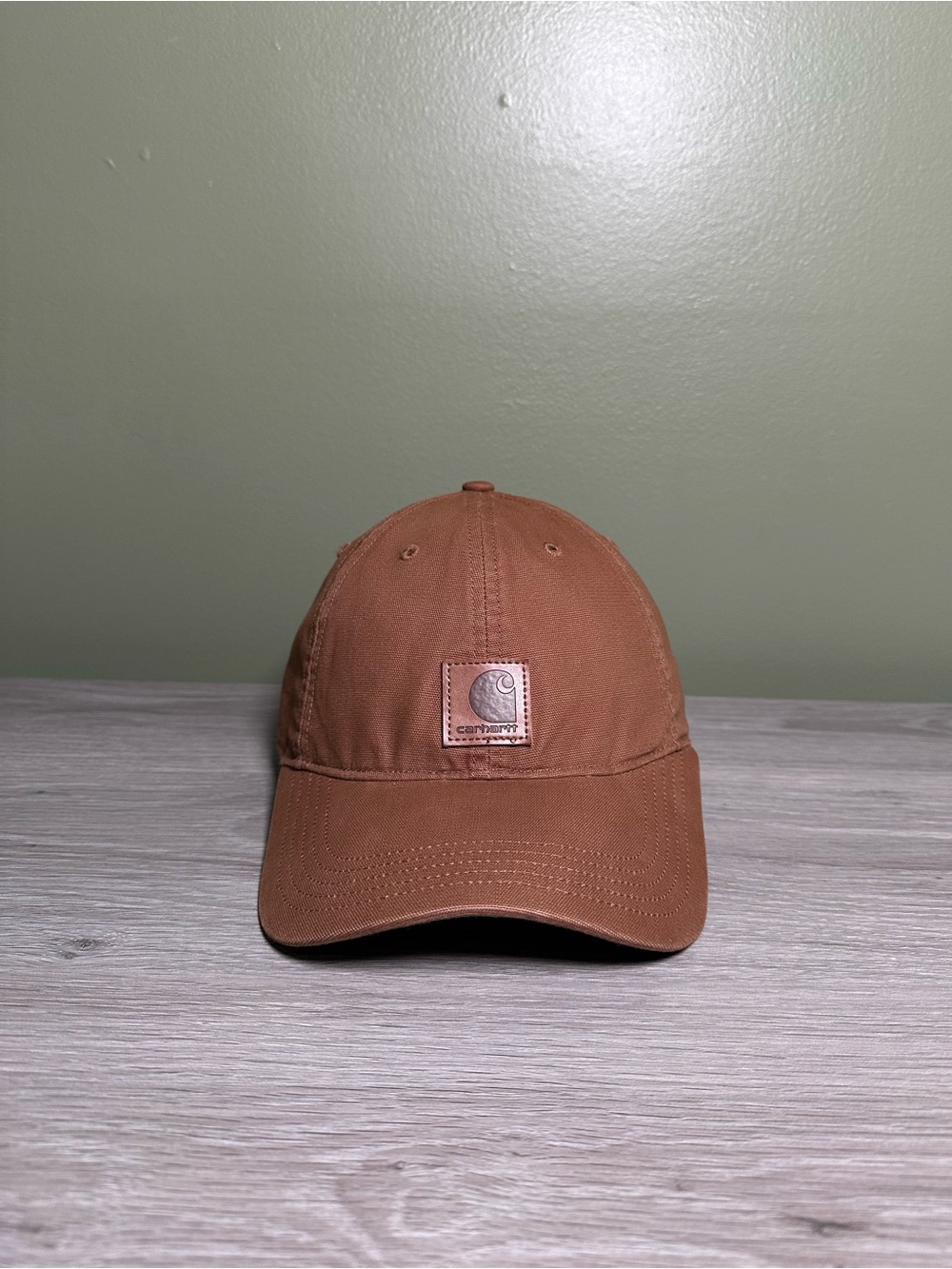 Carhartt Canvas Baseball Cap Hat Leather Logo Patch Adjustable Brown